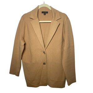 Ann Taylor Women’s Camel Knit Blazer Jacket Large Long Sleeve Pockets Workwear